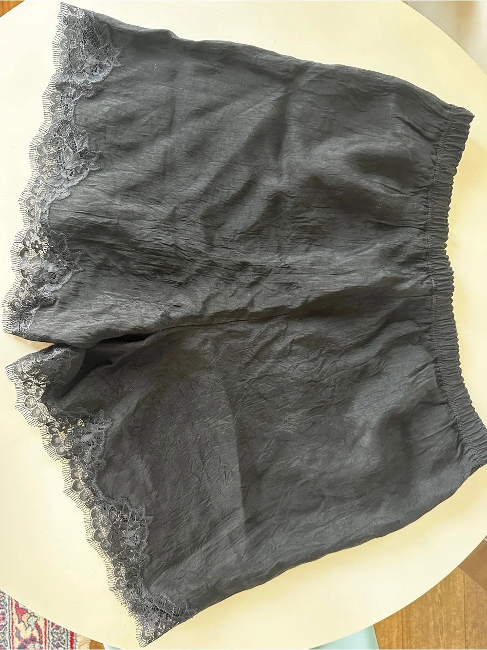 J. Crew Black Satin Shorts with Lace Hem - NWT